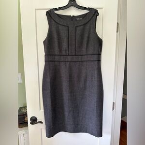 Black Label by Evan Picone grey with black trim sheath dress fully lined size 18